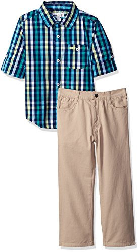 Kids Headquarters Little Boys' Toddler 2 Pieces Woven Shirt Pants Set -Blue, 2T