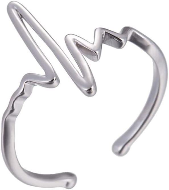 RUIZHEN 925 Sterling Silver Open Adjustable Heartbeat ECG Nurse Ring