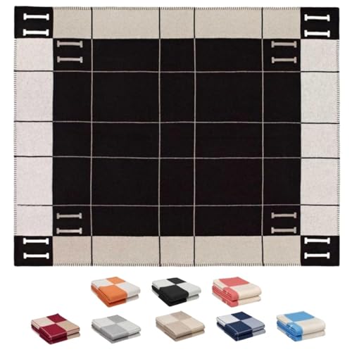 Photo 1 of Fcteap h Blanket Soft Throw Blanket Faux Fleece Cashmere Plaid Warm Shawl Thick Knitted Plush Cozy Comfy for Women Throw Blanket for Sofa Couch Bed Queen King Size 55x66 in (Black)