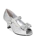 Little Angel BI28 Glitter Leatherette Bow Jewel Mary Jane Kitten Heel Pump (Toddler/ Little Girl/ Big Girl) - Silver