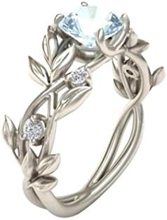 Aniywn Hot Sale! Women's Silver Floral Transparent Diamond Flower Vine Wedding Gift Olive Leaf Rings (10#, Silver 1)