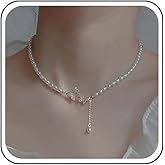 Andelaisi Boho Pearl Y Lariat Necklace Vintage Crystal Butterfly Necklace Pearl Pendent Necklace Double CZ Butterfly Necklace Jewelry for Women