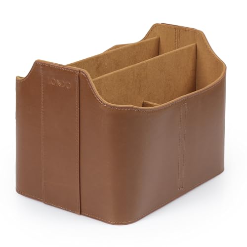 LONDO Leather Remote Control Organizer Caddy with Tablet Holder - 4 Pockets - Fits Apple TV, Roku, iPad