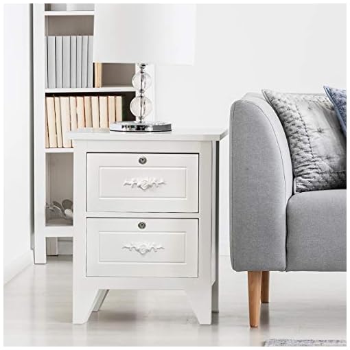 Giantex End Table Wooden Small W 2 Locking Drawers And Handles For Storage And Organize Solid Structure For Bedroom Beside Sofa Side Children Nightstand 2 White Beachfront Decor