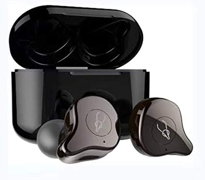 Newest E12 TWS Bluetooth Earphone 5.0 Wireless Headset HiFi Sports Earbuds Headphone Microphone with Fast Charging Case (Brown)