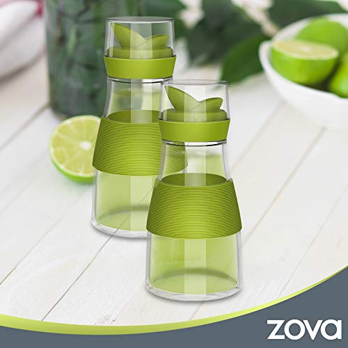 zova Clear Glass Cruet Bottle with Double Pour Spout and Lid for Kitchen, Restaurant, Set of 2, 7.5 oz/220 ml