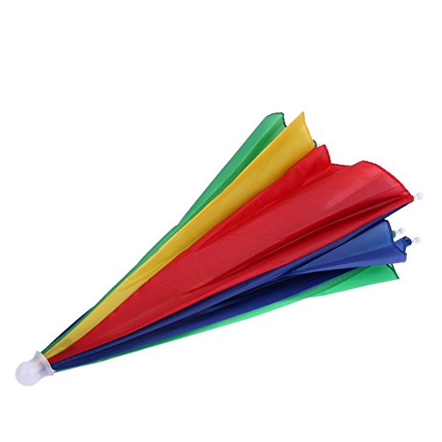Inoutdoorkit UH26 Umbrella Hat, Colorful Folding Headwear 26", Elastic Headband Sun Rain Umbrella Hat Cap for Party, Fishing and Gardening, Prefect for Kids (Rainbow)