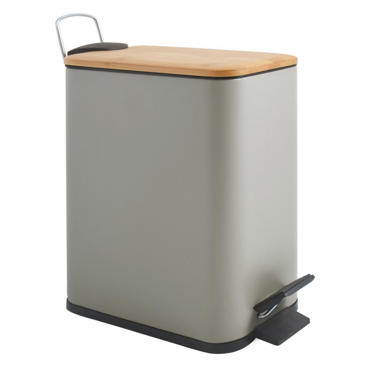 Spirella – 5-Liter-Treteimer, Modell Erik, rechteckig, mit sanftem und geräuschlosem Schließmechanismus, rutschfeste Pedale für sichere Handhabung, mattes Taupe