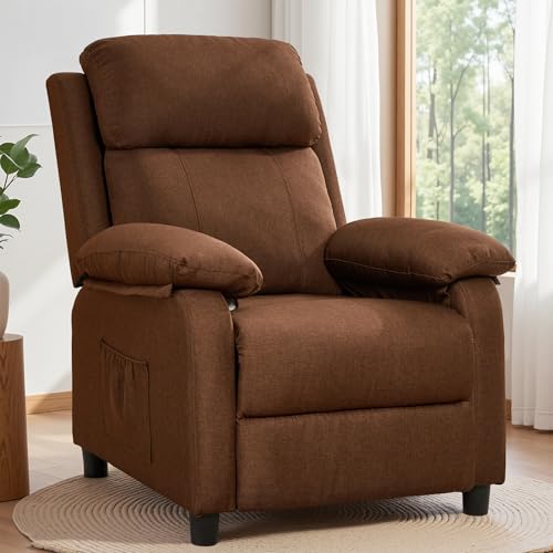 Korser Recliner Chair, Living Room Chairs for Adults, Padded Deep Seat Reading Chair with Side Pockets, Small Recliners for Small Spaces, Lounge Chair for Living Room, Bedroom, and RV (Linen)