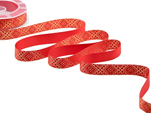 Furlanis - Satinband Boutique Klingen Mit Laminiertem Siebdruck Und Elegante Dekoration Frohe Weihnachten - Rot, 16 mm x 10 m