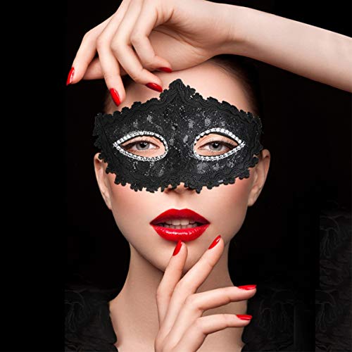 VORCOOL-1Pc-Cristallo-Diamante-Pizzo-Maschera-Maschera-Mascherata-Maschera-Stile-Veneziano-per-Festa-in-Maschera-di-Halloween-Nero