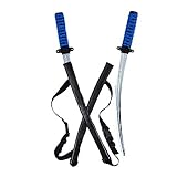 Double Ninja Sword with Backpack Sheath Costume Accessory (Black/Blue)