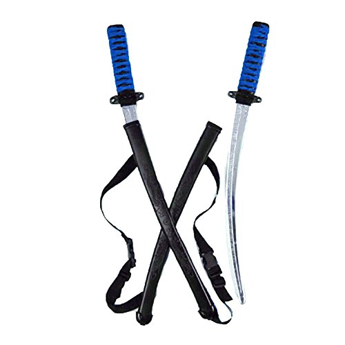 Double Ninja Sword with Backpack Sheath Costume Accessory (Black/Blue)