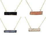 Druzy Bar Semi Precious Stone Pendant Gold Plated Necklace