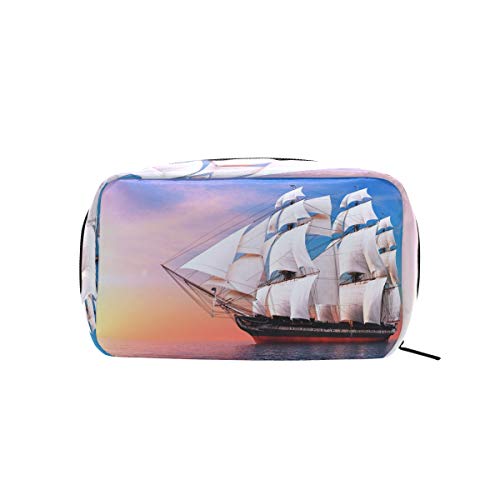 Ship Watercrafts Sea Ocean Boats Sky Clouds Sailin Makeup Bag Organizer Portable Cosmetic Pouch Handbag With Zipper For Women Purse
