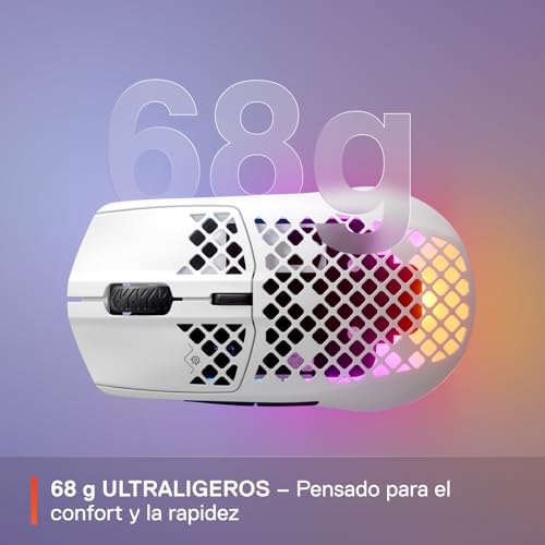 SteelSeries Aerox 3 Wireless - Mouse para jogos perfurado RGB - Design ultraleve resistente à água - Sensor ótico TrueMove Air 18K DPI - Neve