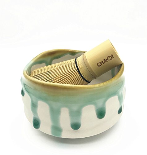 CHAQI Matcha Accessories Kit Include 5 items-100 Prongs Bamboo Whisk Chasen,Bamboo Scoop,Stainless Steel Tea Filter and Ceramic Matcha Bowl & Whisk Holder (White)