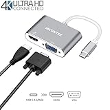 JAVONTEC USB C to VGA HDMI Adapter, USB 3.1 Type C to VGA and HDMI Adapter Converter for Apple MacBook 12, MacBook Pro 13 15 (2016 2017), Google Chromebook, HP Spectre, Samsung S8/S8Plus (Grey)