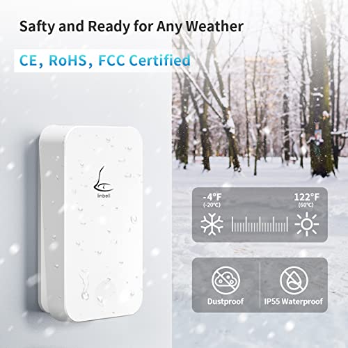 Wireless Doorbell,Linbell Door Bell Ringer Wireless with 1 Self-powered Weatherproof Push Button and 1 Plug in Receiver Door Chime 36 Tones Loud Up to 500ft Range,5 Levels Volumes 0-110dB & LED Flash