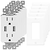 USB Outlet Charger by TOPGREENER TU2152A 2.1 AMP Dual USB Charger Outlet 15A Tamper Resistant Receptacle, 5 Pack with Wall Plates, White