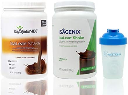 Isagenix Isalean Creamy Dutch Chocolate Shake & Chocolate Mint Shake Combo 29.1oz Canisters & BONUS Common Wellness shaker bottle(2 Pack)