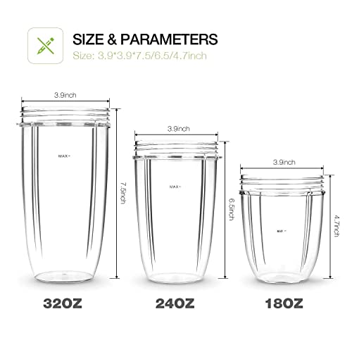 TERRIFI Juicer Cups for NutriBullet Replacement Parts 600w 900W 18OZ 24OZ 32OZ Clear Mugs Blender Juicer Mixer. Clear, Upgraded Material, Pack of 2