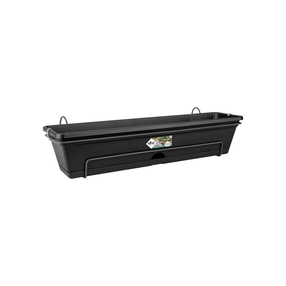 elho Green Basics Trough Allin1 70 - Planter for Balcony & Outdoor - Ø 68.5 x H 16.5 cm - Black/Living Black