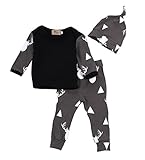 3Pcs/Set Newborn Baby Girl Boy Deer Tops T-shirt+Leggings + Hat Outfits Pajamas Set