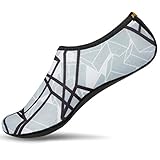 JustOneStyle NBERA Barefoot Flexible Water Skin Shoes Aqua Socks for Beach Swim Surf Yoga Exercise (7.2XL (US W:9.5~10 M:8.5~9), Black Gray)