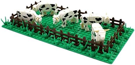 Country Farm Cow Pasture with Animals, Fence, Base Plate and Grass Stems