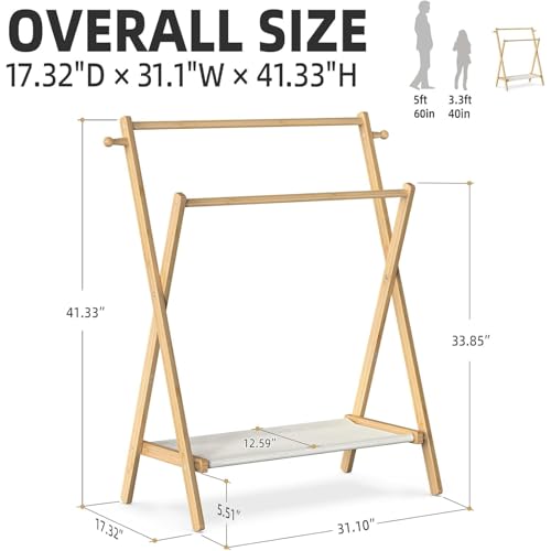Homodoskey Kids Clothing Rack, Small Clothes Rack for Toddler Pets Dogs Cats, Kids Dress Up Rack with Storage Shelf & Double Rods, Foldable Kids Clothes Rack for Nursery Child's Room