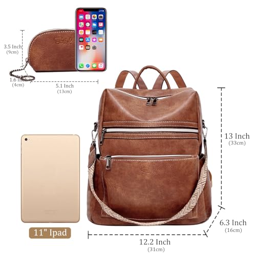 ECOTISH Women's PU Leather Backpack, Bags Laptop Backpack Waterproof 2 in 1 for Women Casual School Work Backpack, Anti-Theft Backpack for Travel, School Work