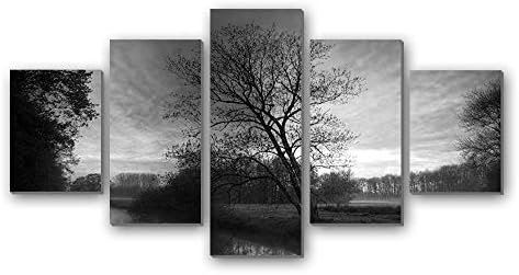 川の霧 自然 2507 白黒 5枚 パネル アートパネル 現代壁の絵 壁掛け部屋飾り背景絵画 キャンバス写真 壁アートしゃしん 木枠付きの完成品 装飾 軽くて取り付けやすい