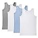 Brix Boys' Cotton Tank Top - Tagless Undershirts Super Soft 4-Pack Tees Sizes 2-14. (Tagless White, Chambray, Heather Grey, 7/8 Years)