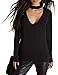 Haoduoyi Womens Plian V Neck Choker Long Sleeve Top T Shirt