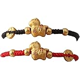 QRH 2PCS Chinese New Year of The Horse Bracelets Woven Gold Horse Black Red String Rope Bracelet Matching Zodiac Horses Braided Rope Bracelets Relationship Good Luck Blessing New Year Bracelet