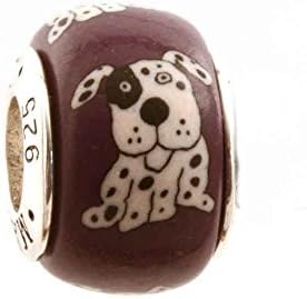 Dog Puppy Black and White with Spots Charm for Add-A-Bead Bracelets Clay & Sterling Silver by MAYselect