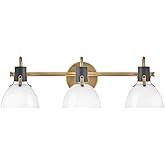 Hinkley Argo 51113HB Medium Three Light Vanity Fixture, Cased Opal Glass Shades, Heritage Brass with Black Accents