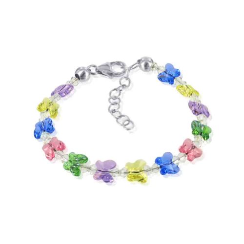Sterling Silver Butterfly Multicolor Crystal 5.5 inch Handmade Bracelet Made with Swarovski Elements