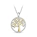 T400 Tree of Life Necklace 925 Sterling Silver Golden Round Pendant Jewelry Gift for Mother Women