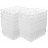 ZHENFAN Clear Woven Plastic Storage Baskets, 12-Pack Weave Basket Organizer for Kitchen Office Bathroom