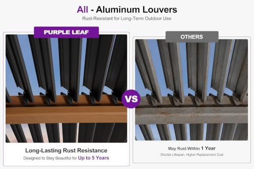 PURPLE LEAF 10x12 Deep Teak Louvered Pergola Review: Adjustable Aluminum Patio Cover image 30
