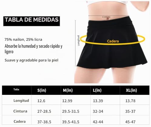 Saias de ténis femininas, 2 em 1 elásticas plissadas com bolso