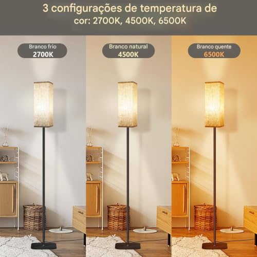 Luminária de Chão para Sala, Moderna Abajur Chão com 9W Lâmpada de LED, 3 Temperaturas de Cor, Abajur de Chão para Quarto, Escritório, Sala de Aula, Dormitório - 110V/240V