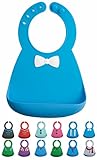Bibiroo Silicone Baby Bibs, BPA/PVC/Phthalate Free, Food Catch Pocket, Waterproof, Soft, Adjustable, Lightweight, Durable and Easy to Clean (Baby Blue Bow Tie)