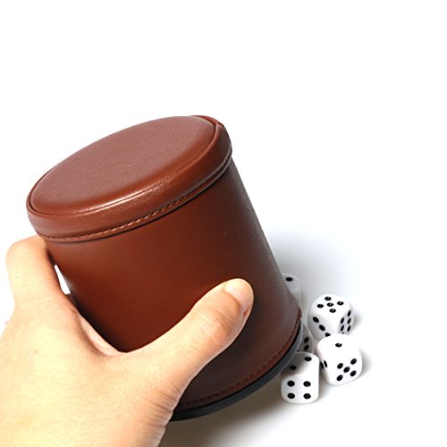 Leather Dice Cup Set Felt Lining Quiet Shaker with 5 Dot Dices for