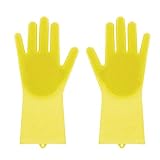 Marsoul MS-00036 123, Magic Saksak Gloves Wash ScrubberHeat Resistant Reusable Brush Silicone Scrubber for Cleaning, Household, Dish, Medium, Yellow