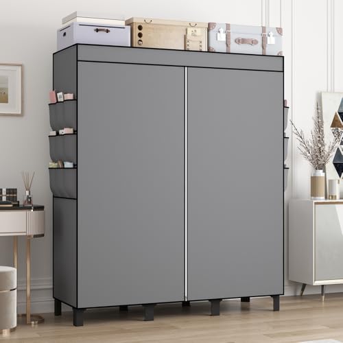 Dongliangqinying Armoire en tissu portable 130x45x170cm | Penderie pliable, 3 zones suspension, 18 poches latérales, range vêtements, sacs, chaussettes pour chambre, dortoir