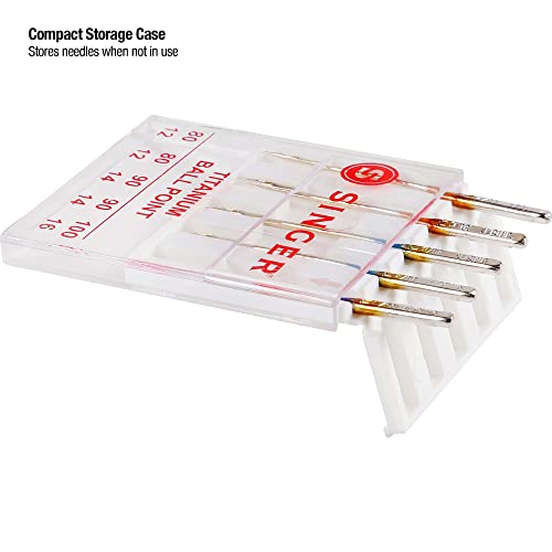 SINGER Titanium Universal Ball Point Machine Needles for Knit Fabric, Assorted Sizes, 5-Count