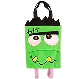 Halloween Trick or Treat Bag Kids Toddler with Backpack Straps (Frankenstein Monster Design Bags, Bonus Halloween Party Pack)